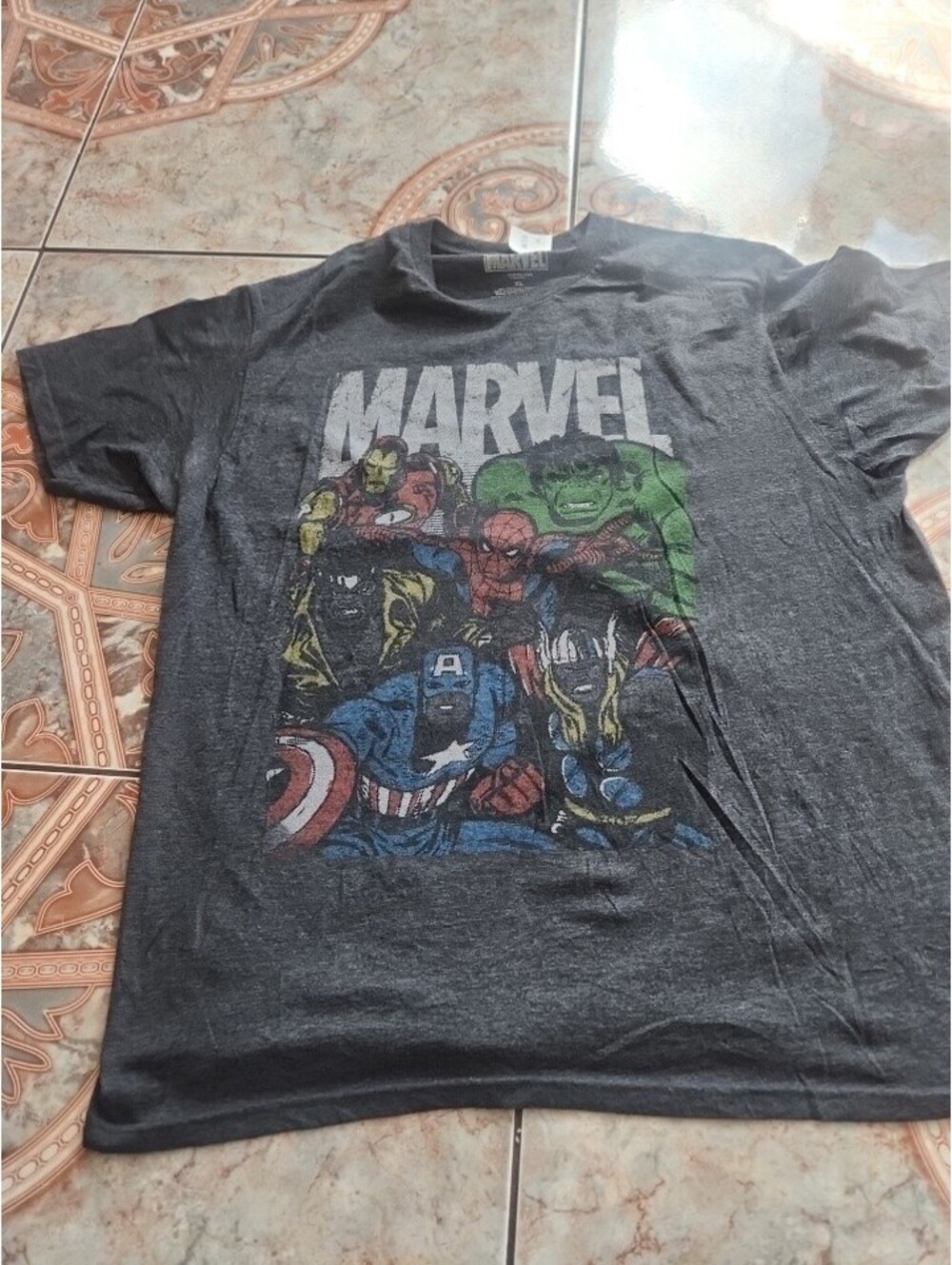 Vintage Marvel Comics Super Hero T-shirt Size XL Gray Hulk, Spiderman and more